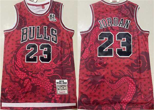 Men%27s Chicago Bulls #23 Michael Jordan Red 1997-98 Throwback Stitched Basketball Jersey Mixiu